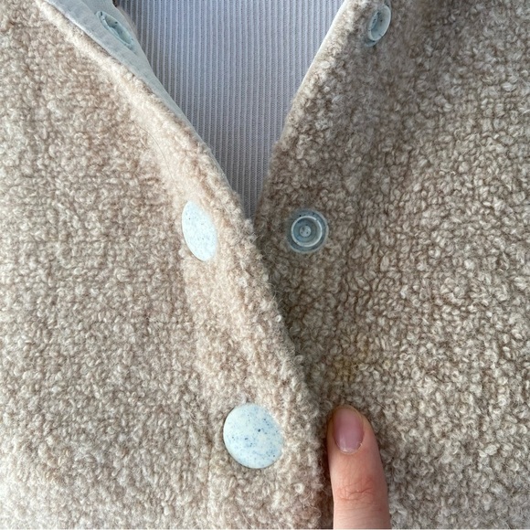 Women's Outdoor Voices MegaFleece Snap Up Hoodie Wool Blend Beige Sz S *stains - Picture 3 of 16